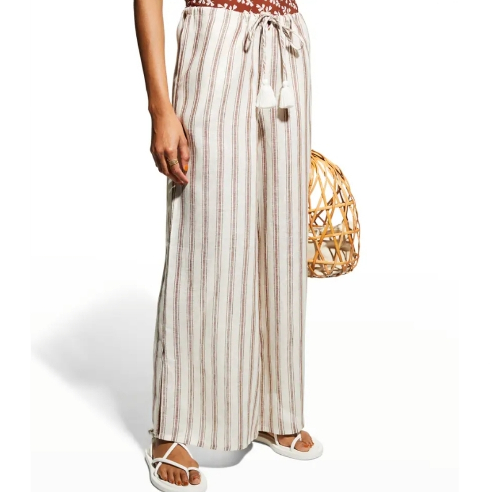 Tory Burch Shadow-Striped Linen Beach Pants